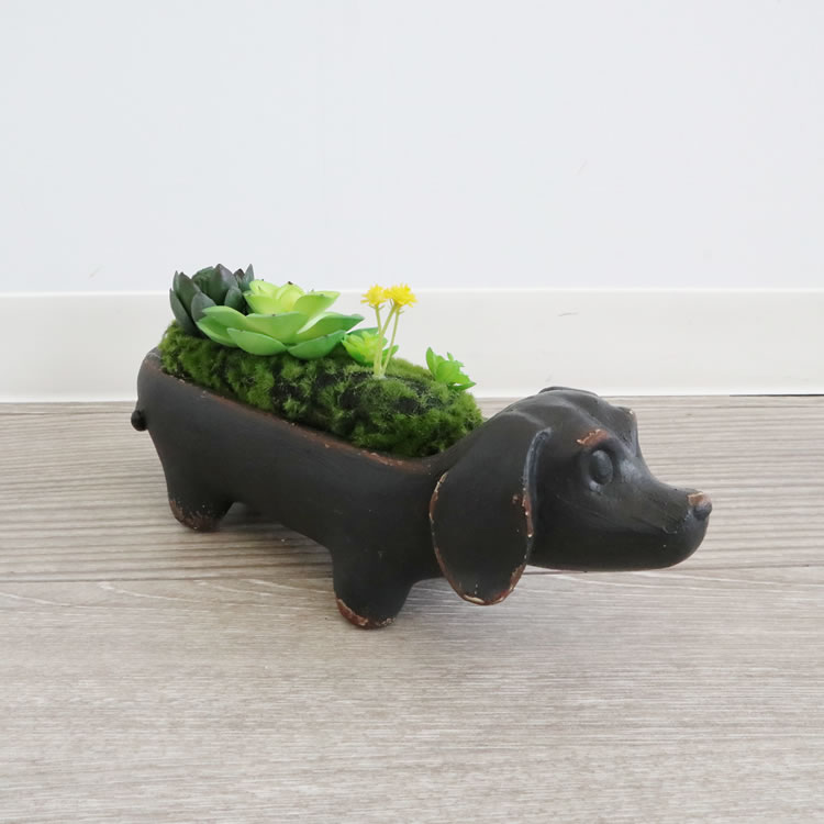 【直送可】置物　犬　ダックスフンド　アレンジフラワー [1点] 【3個セット まとめ買い ポイント消化】