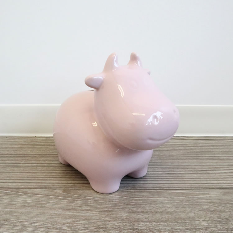 【直送可】かわいい陶器製 陶器貯金箱 ウシ ライトピンク [1点] 【2個セット まとめ買い ポイント消化】
