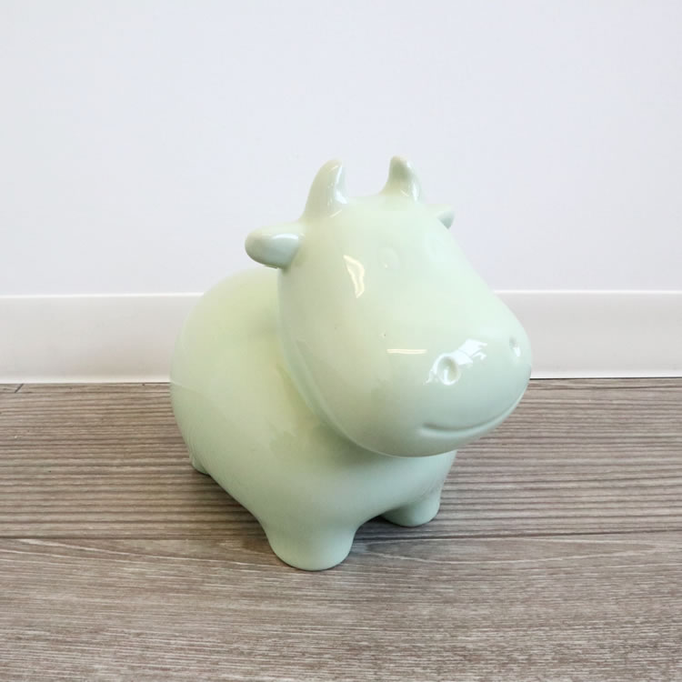 【直送可】かわいい陶器製 陶器貯金箱 ウシ ライトグリーン [1点] 【2個セット まとめ買い ポイント消化】