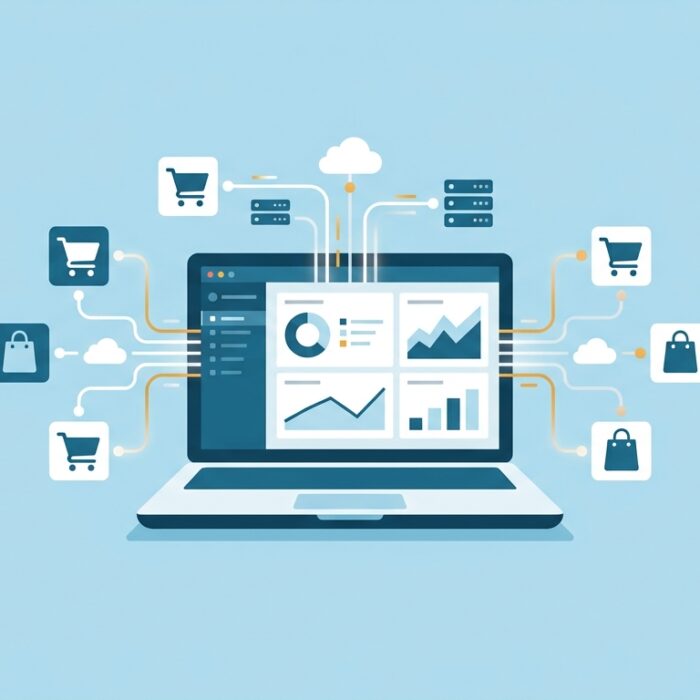 ネットショップの受注をAPIで自動取得・複数モールのデータ連携を表すイメージ図